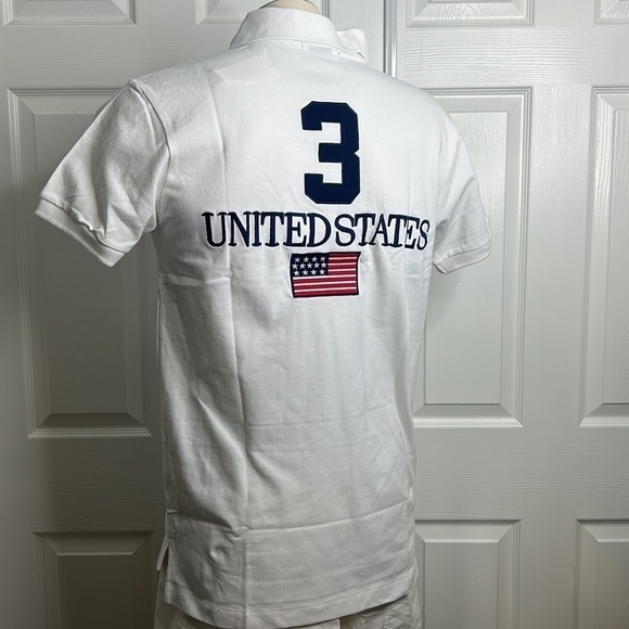 Polo Ralph Lauren White Blue USA Large Horse Custom Fit Polo L - Picture 5 of 6